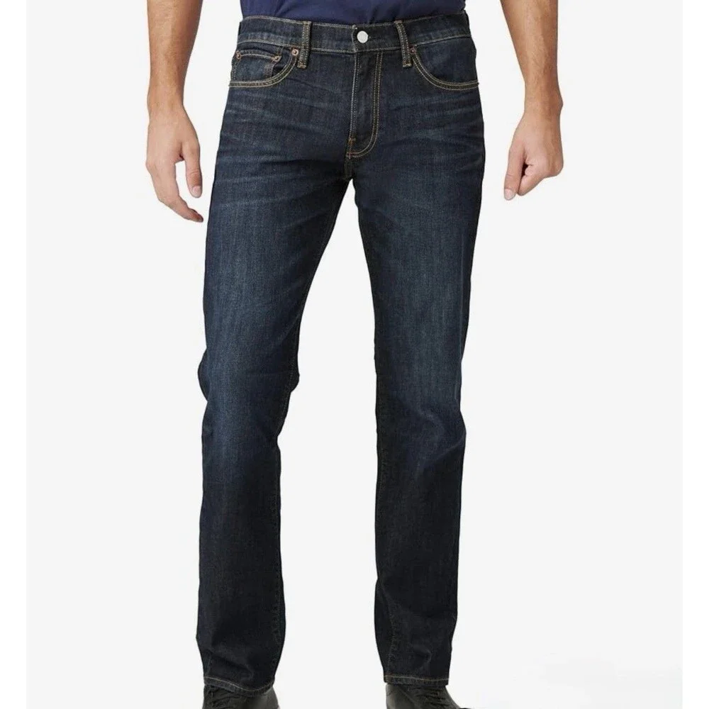 Lucky Brand Mens Straight Fit Dark Wash Blue Denim Jeans 5-Pocket Logo
